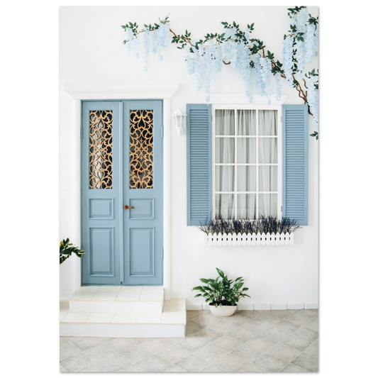 Mediterranean Style Blue Door House Photo Poster